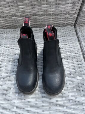 Redback Boots Black Chelsea Work Boots with Red spider Accents